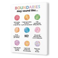 a poster with the words boundariess and their corresponding colors, including pink, blue, green