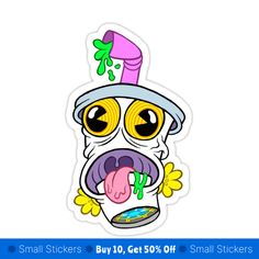 a sticker with an image of a dog wearing a top hat and holding his tongue out