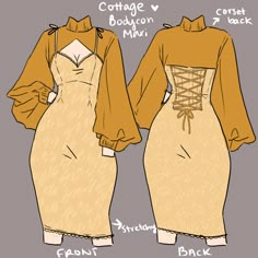 the front and back views of a women's dress with laces on it