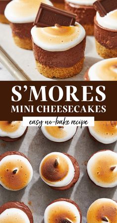 s'mores mini cheesecakes with chocolate on top