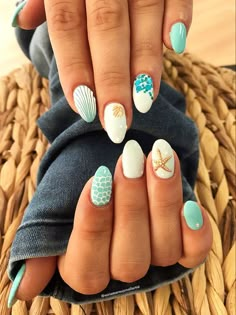 Cruise Nails, Beach Nail Designs, Beachy Nails, Unghie Sfumate, Cute Simple Nails, Simple Gel Nails, Mermaid Nails