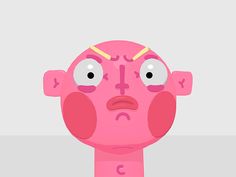 a pink face with two ears and one eye is shown in the middle of this image