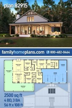 Barndominium, Country, Farmhouse, Traditional Style House Plan 82915 with 2500 Sq Ft, 4 Bed, 3 Bath, 3 Car Garage Shop And House Combo Plans, Building Your Own Home, Farmhouse Layout, Barn Homes Floor Plans, Floor Plans Ranch, Barndominium Plans, Farmhouse Floor Plans, Pole Barn House Plans, Barn Style House Plans