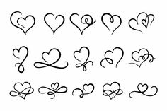 hearts drawn in black ink on a white background