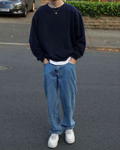 Soft Boy Outfits, Crewneck Outfit, Jeans Outfit Men, Baggy Clothes, Street Fashion Men Streetwear