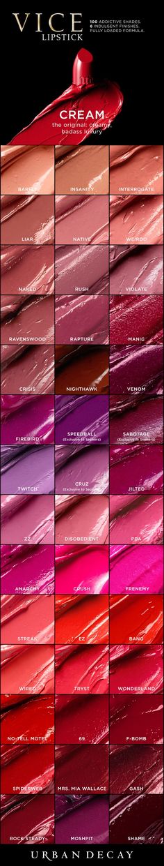 Shop our original, creamy badass finish of Vice Lipstick! With 42 shades to choose from, you're bound to find your perfect match. #UrbanDecay #LipstickIsMyVice Sephora Lipstick, Makeup Products Sephora, Urban Decay Cosmetics, Lancome Makeup, Cream Lipstick