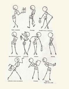 a drawing of various poses and gestures for people to see in different directions, with one person pointing at the viewer