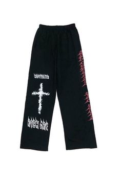 Introducing our edgy Graffiti Style Cross Letter Sports Black Unisex Pants – a fusion of urban streetwear and athletic comfort that sets a bold trend for the modern fashion aficionado. Material: Cotton / Polyester Gender: Unisex Season: Spring - Autumn Style: Harajuku Size: M - Length 96cm / 37.79inch; Waist 64-73cm / 25.19-28.74inch; Hips 111cm / 43.70inch L - Length 98cm / 38.58inch; Waist 68-80cm / 26.77-31.49inch; Hips 113cm / 44.48inch XL - Length 100cm / 39.37inch; Waist 72-84cm / 28.34-33.07inch; Hips 115cm / 45.27inch Urban Graffiti Aesthetics: Inspired by the raw energy of street art, these pants feature a captivating graffiti-style design. The vivid colors and dynamic patterns, including crosses and letters, embody the essence of urban creativity, adding a splash of rebellious st Mens Wide Leg Pants, Goth Pants, Gothic Harajuku, Gothic Pants, Estilo Harajuku, Streetwear Korean, White Wide Leg Pants, Pants Gift, Mens Jogger Pants