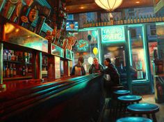 a painting of people sitting at a bar