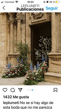 an image of flowers in front of a door with the caption that reads, i'm not sure what this is