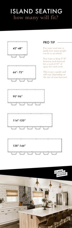 the island seating plan for this kitchen is shown in black and white, with an image of