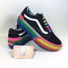 Rare Store Sample. New Vans Old Skool Stacked Glitter Black/Rainbow Sneakers Vn0a4u15ww1 7w 5.5m Size 7w, 5.5m Condition: Deadstock. Rare. New. Shipped With Usps Priority Mail Vans Multicolor Sneakers With Round Toe, Multicolor Vans Skate Shoes For Skateboarding, Vans Multicolor Skate Shoes For Streetwear, Vans Low-top Multicolor Skate Shoes, Black Rainbow Vans, Glitter Vans, Rainbow Sneakers, Womens Vans, Old Skool