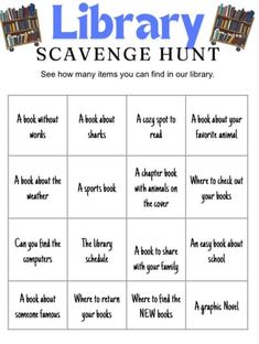 the library scavenge hunt is an easy way to learn how to read books