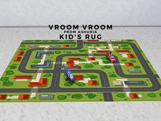 a game board with cars on it and the words vroom vroom from asia kid's rug