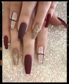 Coffin Nails - Acrylic Nails - Autumn Nails Idea November Nail Designs, November Nails, Fall Designs, Holiday Nail Designs, Plaid Nails, Winter Nails Acrylic, Fall Acrylic Nails, Acrylic Coffin, January 3