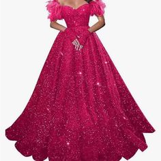 Hot Pink Sequin Gown. Never Worn. Hot Pink Princess Dress, Sparkly Dress Long, Biana Vacker, Pink Sparkly Dress, Quincenera Dresses, Pink Princess Dress, Quinceñera Dresses, Quinceanera Dresses Pink, Pink Ball Gown