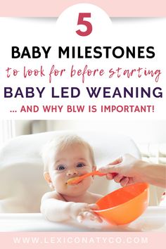 a baby in a bathtub with the words 5 baby milestones to look for before starting baby led weaning and why