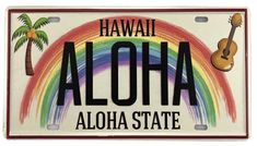 Vintage Aloha Hawaii license plate Combi Hippie, Vintage License Plates, Island Art, New Retro, Vintage Rainbow, Wall Plaque, Memory Books, Plaque Sign, Wall Plaques