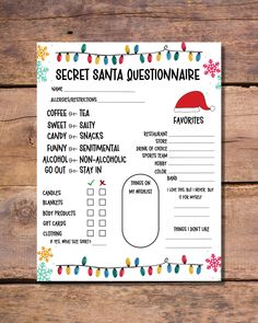 a printable santa question sheet with lights on it