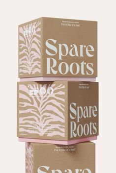 three boxes that are stacked on top of each other with the words spare roots printed on them