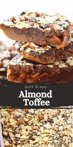 chocolate almond toffee stacked on top of each other