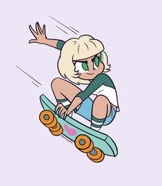 a drawing of a person on a skateboard in the air with their arms out