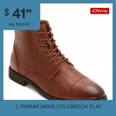 These J. Ferrar men's Colebrook lace-up boots are a classic cold-weather style you'll wear again and again. Crafted from smooth faux leather with a side zip closure, these boots have a durable rubber sole and memory foam insole for your comfort, plus a graduated cap-toe design for a stylish touch. Wear them with jeans and a sweater.Features: Memory FoamClosure Type: Lace-Up, Side ZipperFootwear Technology: Memory Foam InsoleShaft Circumference: 9 1/2 InchesBoot Shaft Height: 4 3/4 InchesShoe He… Heeled Lace Up Boots, Cold Weather Fashion, Boots Brown, Toe Designs, Lace Boots, Brown Boots, Lace Up Boots, Cold Weather, Side Zip