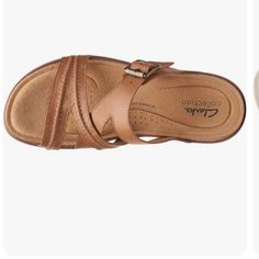 Brand New. No Box. Size 10 Style Type - Slide Sandals Collection - Clarks Closure - Material - Leather/Textile/Manmade Fabric Type - Leather Size 10 Style, Casual Beach Sandals, Leather Slippers For Men, Shoe Makeover, Woman Sandals, Morning Nature, Fashion Shoes Sandals, Sandals Collection, Toddler Headbands