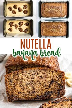 nutella banana bread is cut into slices and placed in pans