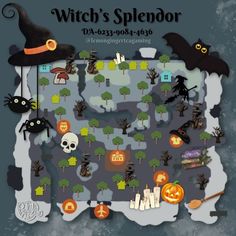 a halloween map with pumpkins and witches on it