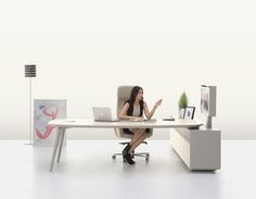 a woman sitting at a desk using a laptop computer