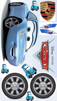 the cars wall decals are all different shapes and sizes, but one is blue