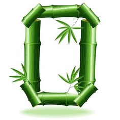 the letter d made up of bamboo sticks with leaves on it's sides,