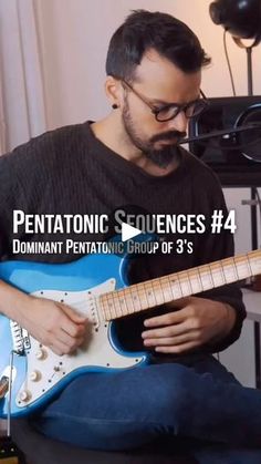 a man sitting on top of a chair playing a guitar with the caption pentatonic sequences 4