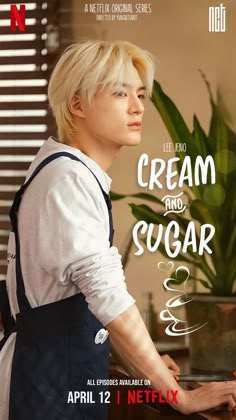 the poster for ice - cream and sugar starring lee hyok, who is wearing an apron