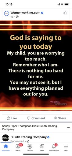 an image of a facebook page with the message god is saying to you today my child, you are worrying