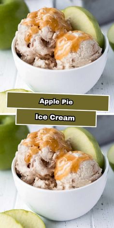 two bowls filled with ice cream and apples