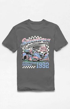 Kick your fashion into high gear with the Charcoal 1992 Free Racer T-Shirt. This classic-fit cotton tee features a crew neckline, taped neck and shoulders, short sleeves, and a printed speedway racing car graphic on the front.Solid color teeShort sleevesCrew necklineFront graphicMachine washable TSC Womens Charcoal 1992 Free Racer T-Shirt - Gray size Small Graphic Tees Cars, Vintage Car Shirts, Graphic T-shirts, Race Car Shirts, Car Tshirt Design, 90s Shirts Graphic Tees, 2000s Graphic Tee, Cars Tshirt, Graphic Tee Fits