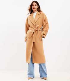 A minimalist trench style with a flattering tied waist and flirty hint of flare, this coat is a love-forever, wear-with-everything must. Notched lapels. Hidden snap front. Dropped shoulders. Long sleeves with button tabs. Waist ties. Front welt pockets. Back vent.,Imported:Imported,Fit:Fit: Relaxed — an easy shape that's just shy of loose,Length:47" long,Fabrication:Shell: 43% Polyester, 41% Wool, 14% Nylon, 1% Spandex 1% Other Fiber Lining: 100% Polyester,Garment Care:Dry Clean Loft Modern Tie Loft Modern, Easy Shape, Petite Coat, Petite Jacket, Wrap Coat, Trench Coats, Ann Taylor Loft, Outerwear Jackets, Effortless Style