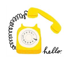 an old fashioned yellow phone with the word hello written below it