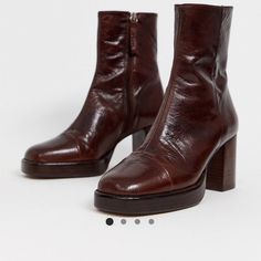 Asos Design Reunion Premium Leather Platform Boots In Brown, Size 6. Worn Only A Couple Of Times, Rare!! 70s Clothes, Leather Platform Boots, Asos Shoes, Clothes Vintage, Platform Boots, Shopping List, Minimalist Fashion, Ankle Boot, Asos