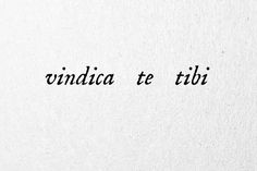 the word vindica te tibi written in cursive ink on white paper