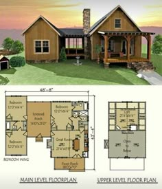 the floor plan for this small cabin home