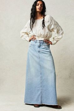 Casual Denim Skirt, Outfits Skirt, Glamorous Fashion, Denim Skirt Women, Denim Patterns, Maxi Skirts, Jeans Rock