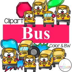 a group of school buses with the word bus on it