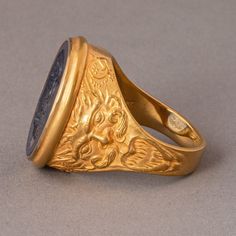 Hades Blue Sapphire Intaglio 18K Gold Signet Ring – Olithica Elf Oc, Intaglio Ring, Wax Jewelry, Cosmic Ring, God Of The Underworld, Medieval Rings, Sentimental Jewellery, Quiet Confidence, Rings Men