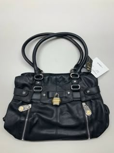 B Makowsky Black Leather Shoulder Bag Purse Satchel Msrp $288 Cheetah Print. Condition is "New with tags". J23. Handbags Black, Purse Black, Big Leather Bag, Black Leather Shoulder Bag, Vintage Black Satchel Shoulder Bag, Big Purse, Leather Handbag, Black Leather Bag, Black Punk Satchel Shoulder Bag