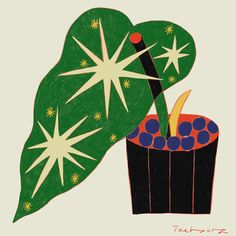 a drawing of a potted plant with stars on it