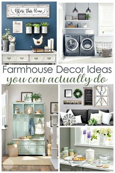 four pictures with the words farmhouse decor ideas you can actually do