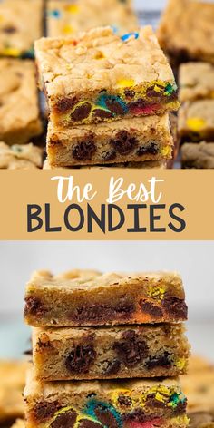 the best blondies are made with chocolate chip cookies and rainbow sprinkles